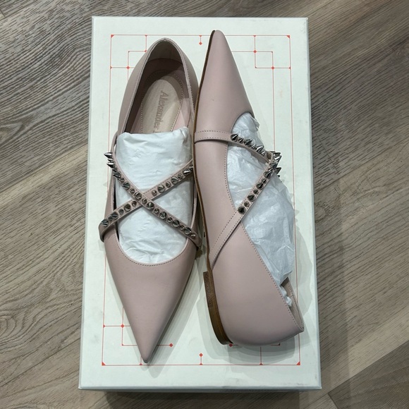 Alexander McQueen Pink Studded Pointed Ballet Flats - Picture 1 of 8